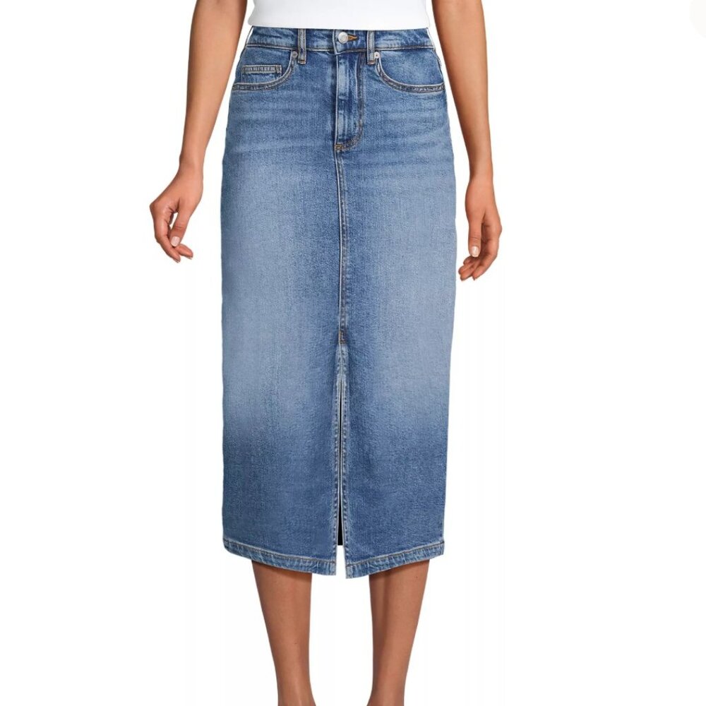 Lands End Women's Light Denim Front Slit Midi Skirt - Size M